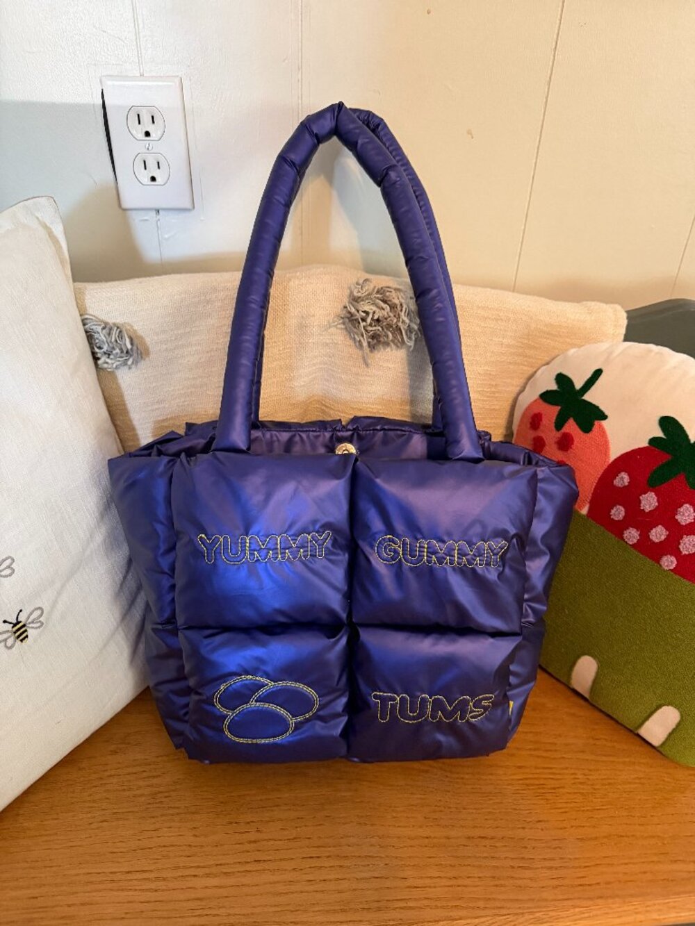 Exclusive TUMS Gummy Bites Merch – Purple Quilted Puffer Bag
